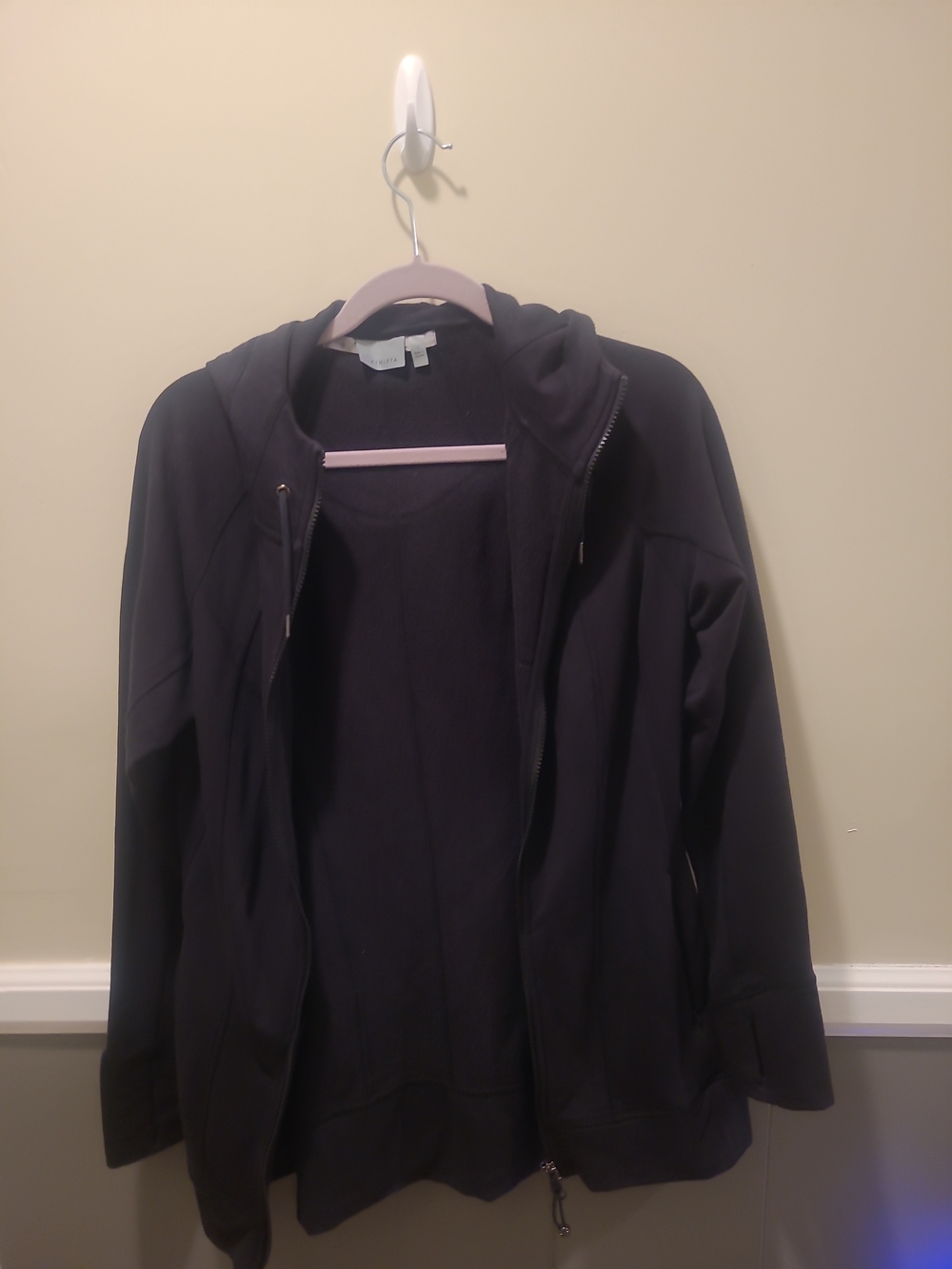 Athleta Womens Hooded Full Zip Running Jacket Black Small Thumb Holes